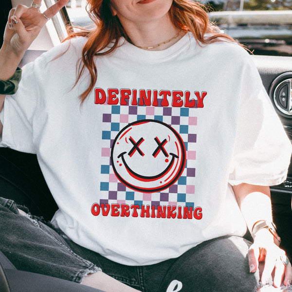 Definitely Overthinking Mental Health Checkered Comfort Colors Unisex Garment-Dyed T-shirt