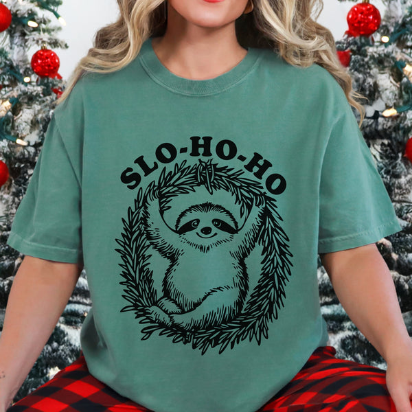 Slo Ho Ho Sloth Christmas Comfort Colors Unisex Garment-Dyed T-shirt