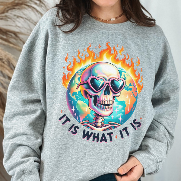 It Is What It Is Skeleton Flames Unisex Heavy Blend Crewneck Sweatshirt