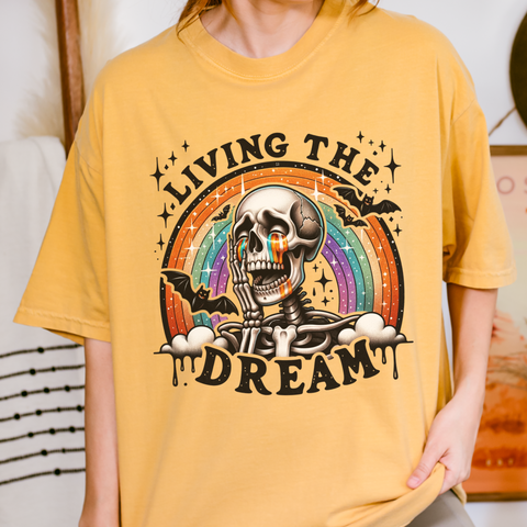 Living the Dream Sarcastic Skeleton Mental Health Halloween Comfort Colors Unisex Garment-Dyed T-shirt