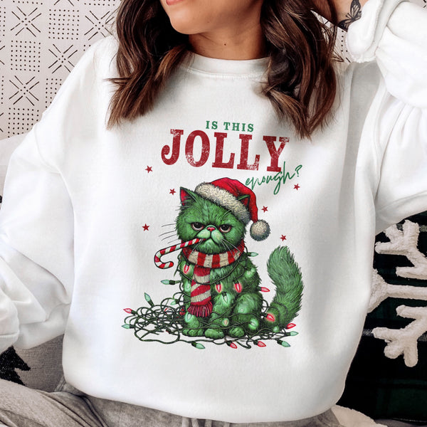 Is This Jolly Enough? Grumpy Christmas Cat Unisex Heavy Blend Crewneck Sweatshirt