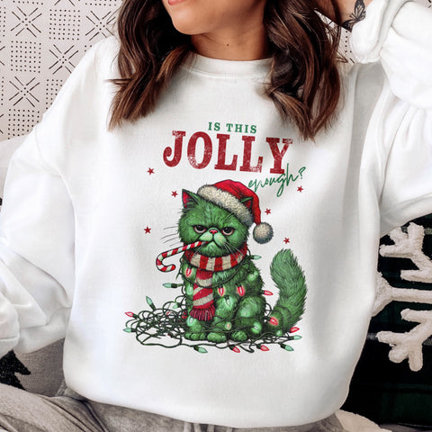 Is This Jolly Enough? Grumpy Christmas Cat Unisex Heavy Blend Crewneck Sweatshirt