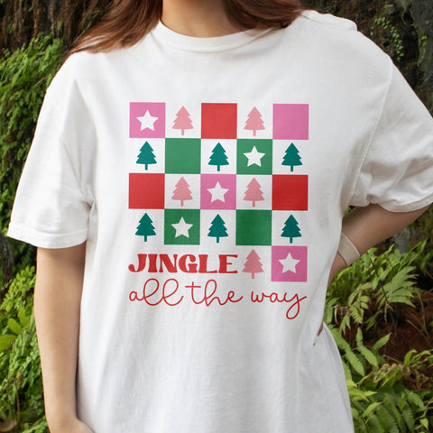 Jingle All the Way Checker Christmas Comfort Colors Unisex Garment-Dyed T-shirt