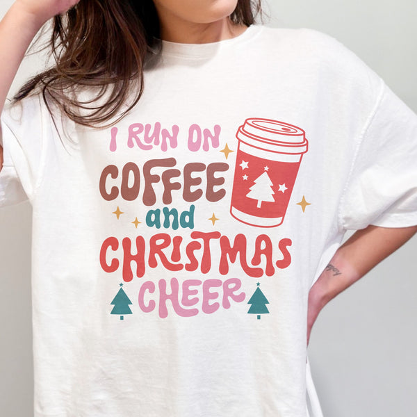 I Run on Coffee and Christmas Cheer Comfort Colors Unisex Garment-Dyed T-shirt