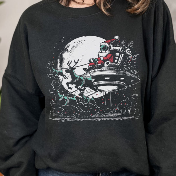 Alien UFO Santa Christmas Unisex Heavy Blend Crewneck Sweatshirt