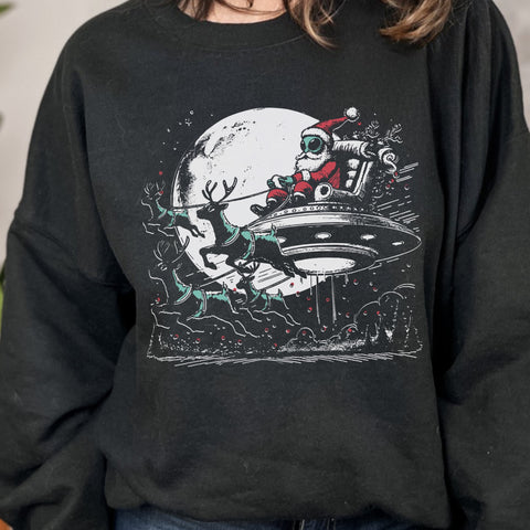 Alien UFO Santa Christmas Unisex Heavy Blend Crewneck Sweatshirt