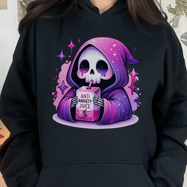 Anti Anxiety Juice Grim Reaper Skeleton Mental Health Unisex Heavy Blend Hooded Sweatshirt