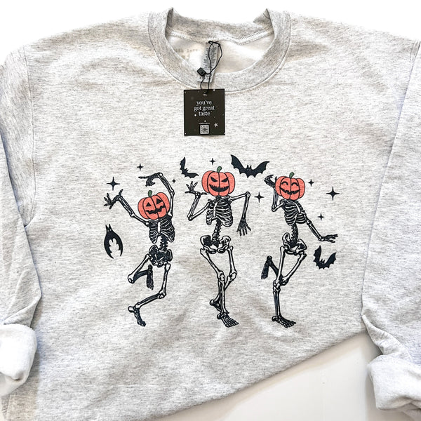 Dancing Skeleton Pumpkin Heads Halloween Crewneck Sweatshirt