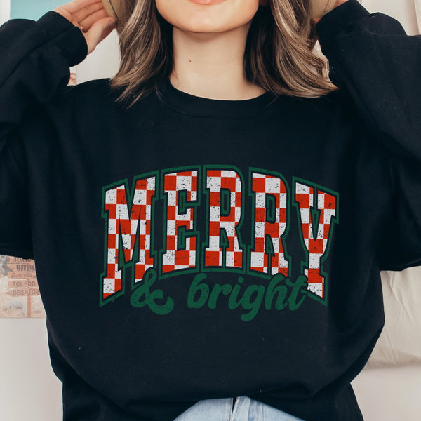 Merry and Bright Checkered Christmas Unisex Heavy Blend Crewneck Sweatshirt