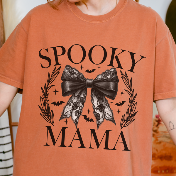 Spooky Mama Bow Halloween Comfort Colors Unisex Garment-Dyed T-shirt