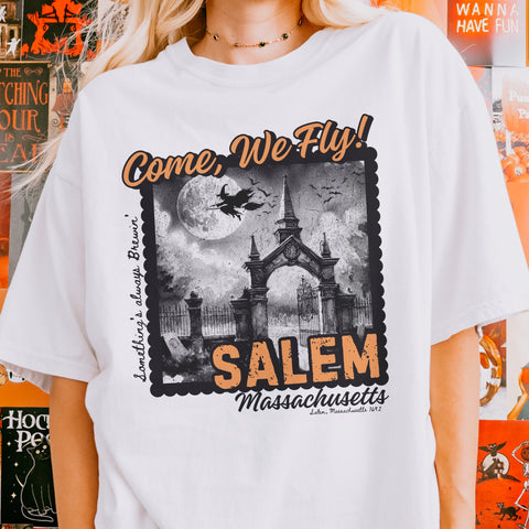 Come, We Fly Salem, Massachusetts Witch Halloween Comfort Colors Unisex Garment-Dyed T-shirt