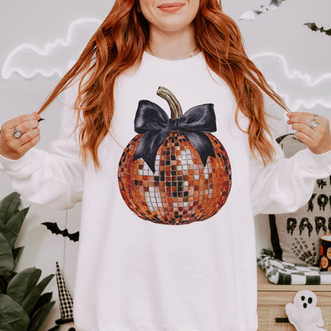 Disco Pumpkin Bow Halloween Comfort Colors Unisex Garment-Dyed Sweatshirt