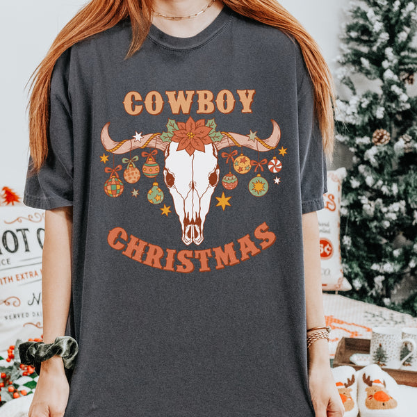 Cowboy Christmas Western Skull Comfort Colors Unisex Garment-Dyed T-shirt