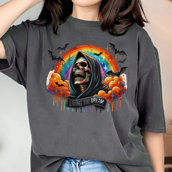 Living the Dream Skeleton Grim Reaper Sarcasm Comfort Colors Unisex Garment-Dyed T-shirt