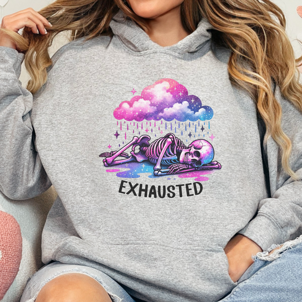 Exhausted Sleepy Skeleton Burnt Out Mental Health Unisex Heavy Blend Hooded Sweatshirt