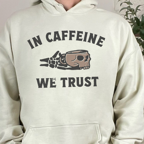 In Caffeine We Trust Skull Coffee Grunge Unisex Heavy Blend Hooded Sweatshirt