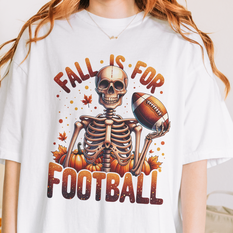 Fall is For Football Skeleton Autumn Leaves Comfort Colors Unisex Garment-Dyed T-shirt
