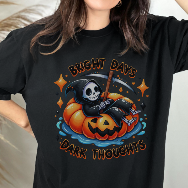 Bright Days, Dark Thoughts Grim Reaper Mental Health Halloween Summer Comfort Colors Unisex Garment-Dyed T-shirt