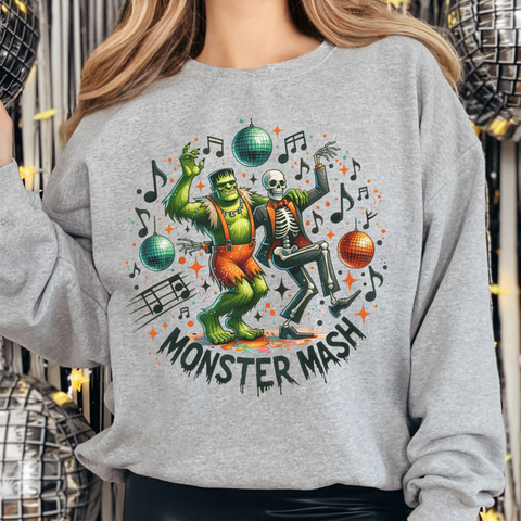 Monster Mash Halloween Dance Frankenstein Skeleton Unisex Heavy Blend Crewneck Sweatshirt