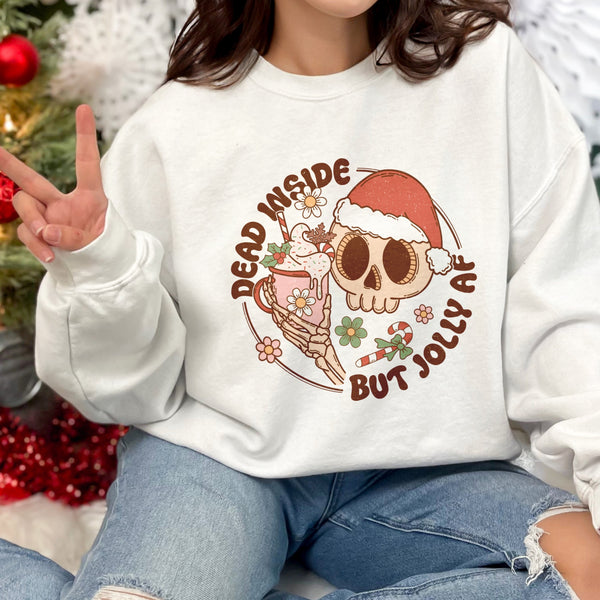 Dead Inside but Jolly AF Skull Christmas Crewneck Sweatshirt