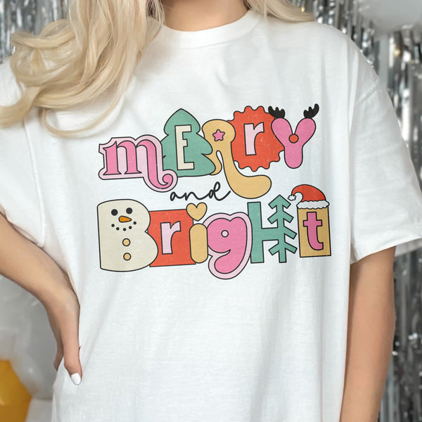 Merry and Bright Retro Christmas Comfort Colors Unisex Garment-Dyed T-shirt