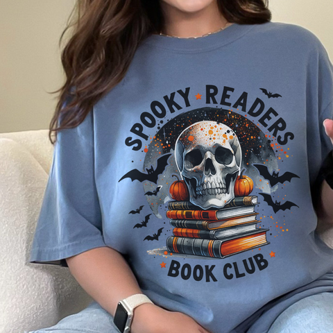Spooky Readers Book Club Skull Books Halloween Comfort Colors Unisex Garment-Dyed T-shirt