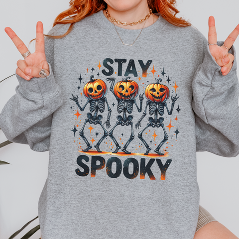 Stay Spooky Dancing Skeleton Pumpkins Halloween Fall Unisex Heavy Blend Crewneck Sweatshirt