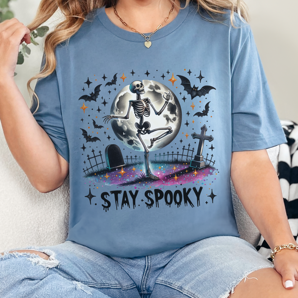 Stay Spooky Skeleton Graveyard Halloween Bella Canvas Unisex Jersey Short Sleeve Tee