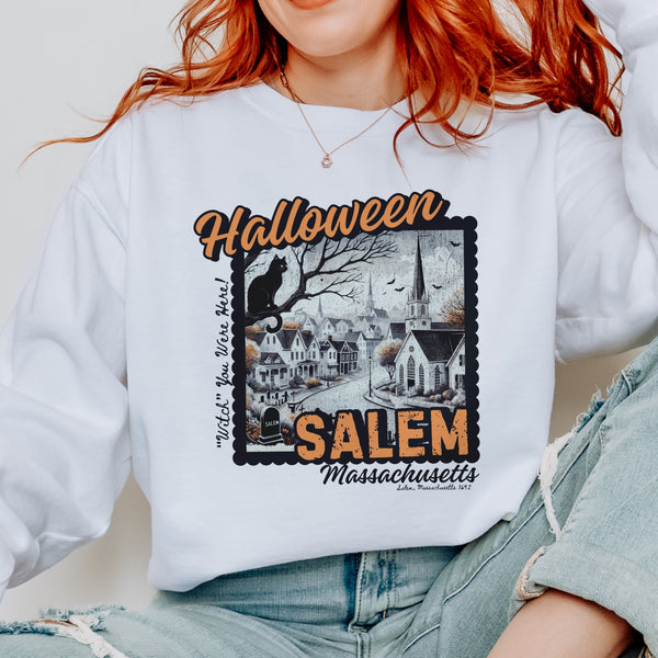 Halloween Salem Massachusetts Postcard Stamp Comfort Colors Unisex Garment-Dyed Sweatshirt