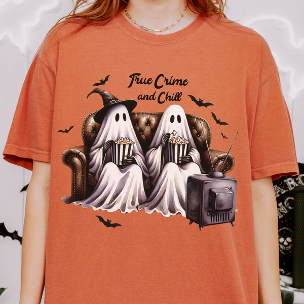 True Crime and Chill Ghosts Halloween Comfort Colors Unisex Garment-Dyed T-shirt