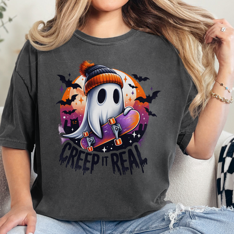 Creep It Real Skating Ghost Halloween Comfort Colors Unisex Garment-Dyed T-shirt