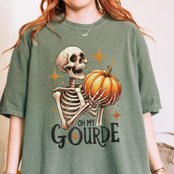 Oh My Gourde Skeleton Halloween Fall Pumpkin Comfort Colors Unisex Garment-Dyed T-shirt