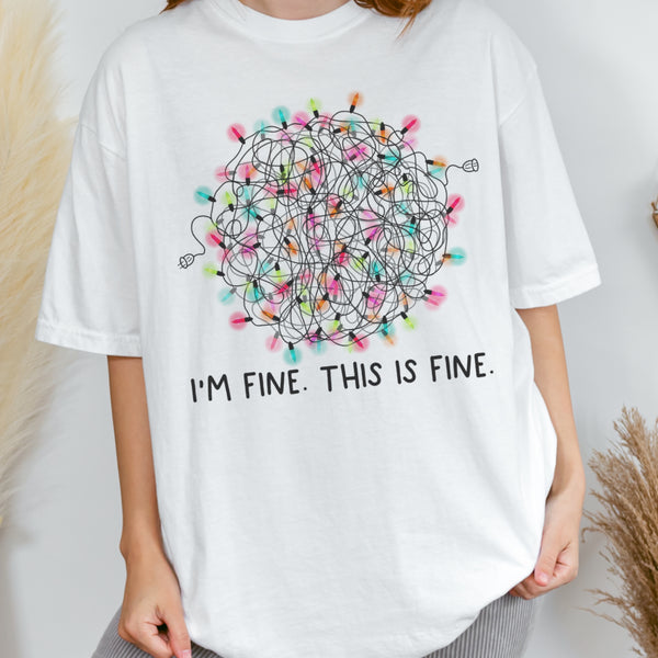 I’m Fine This is Fine Christmas Lights Comfort Colors Unisex Garment-Dyed T-shirt