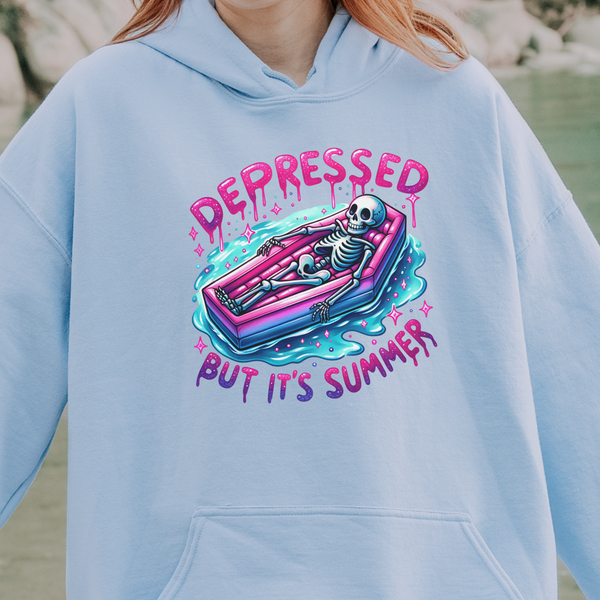 Depressed But It’s Summer Skeleton Pool Mental Health Unisex Heavy Blend Hooded Sweatshirt