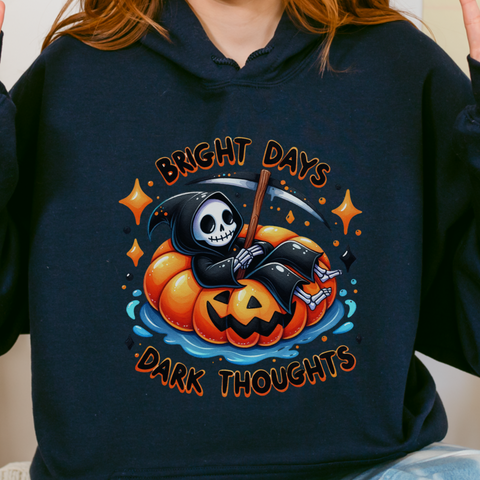 Bright Days, Dark Thoughts Grim Reaper Mental Health Halloween Unisex Heavy Blend Hooded Sweatshirt