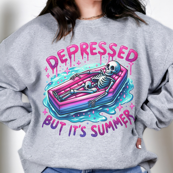 Depressed But It’s Summer Skeleton Pool Mental Health Unisex Heavy Blend Crewneck Sweatshirt