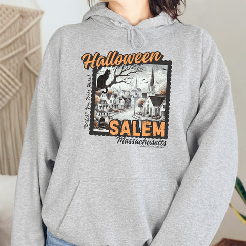 Halloween Salem Massachusetts Postcard Stamp Unisex Heavy Blend Hooded Sweatshirt Hoodie