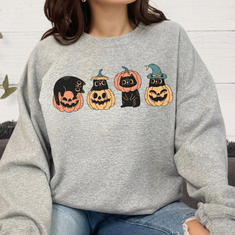 Black Cat Halloween Pumpkins Unisex Heavy Blend Crewneck Sweatshirt