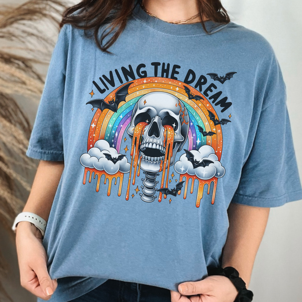 Living the Dream Crying Skeleton Mental Health Halloween Comfort Colors Unisex Garment-Dyed T-shirt