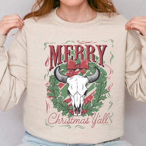 Merry Christmas Y’all Western Unisex Heavy Blend Crewneck Sweatshirt