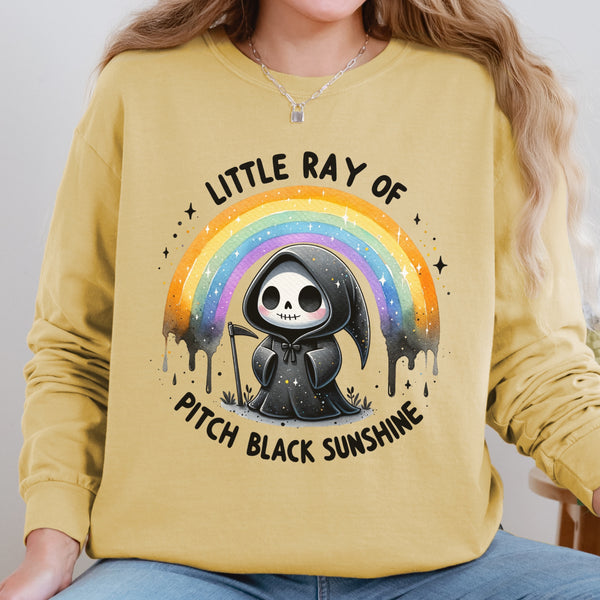 Little Ray of Pitch Black Sunshine Comfort Colors Unisex Garment-dyed Long Sleeve T-Shirt