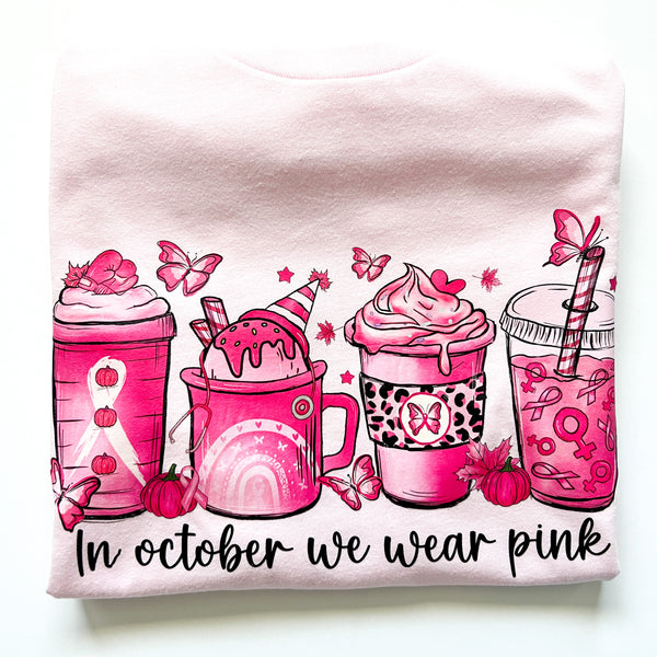 In October We Wear Pink Breast Cancer Graphic Tshirt