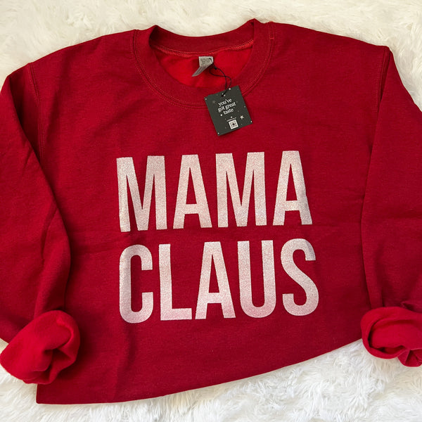 Mama Claus Heathered Sparkly Christmas Crewneck Sweatshirt