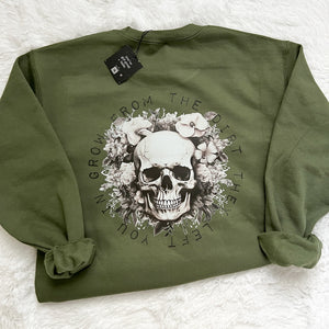 Grow From the Dirt They Left You In Skull Military Green Crewneck Sweatshirt