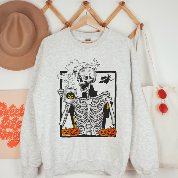 Halloween Coffee Skeleton Crewneck Sweatshirt