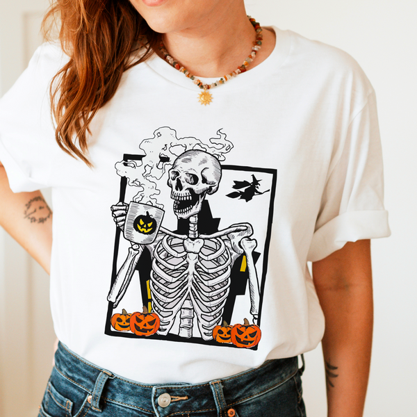 Halloween Coffee Skeleton Graphic Tshirt