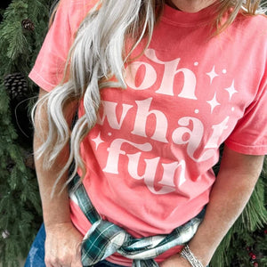 Oh What Fun Comfort Colors Pink Holiday Tshirt