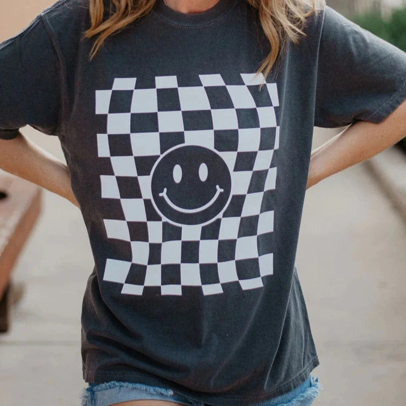 Warped Checker Smile Pepper Comfort Colors Tshirt