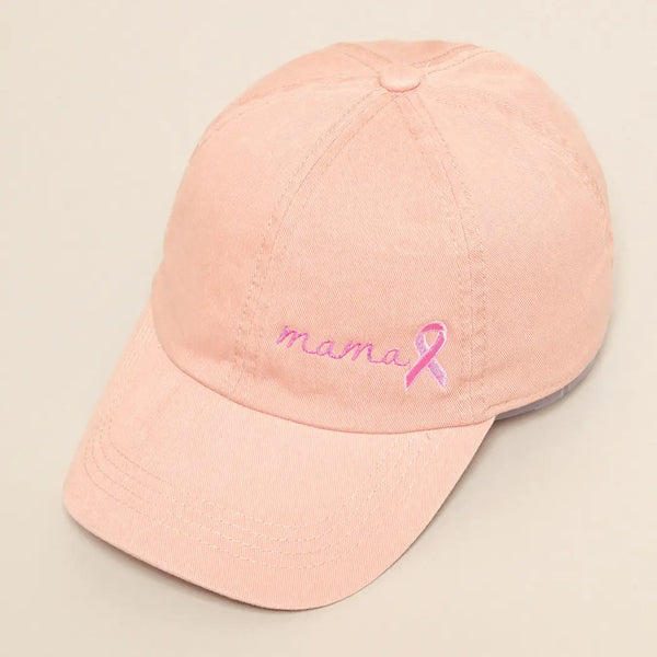 Mama Breast Cancer Awareness Embroidered Ribbon Baseball Cap