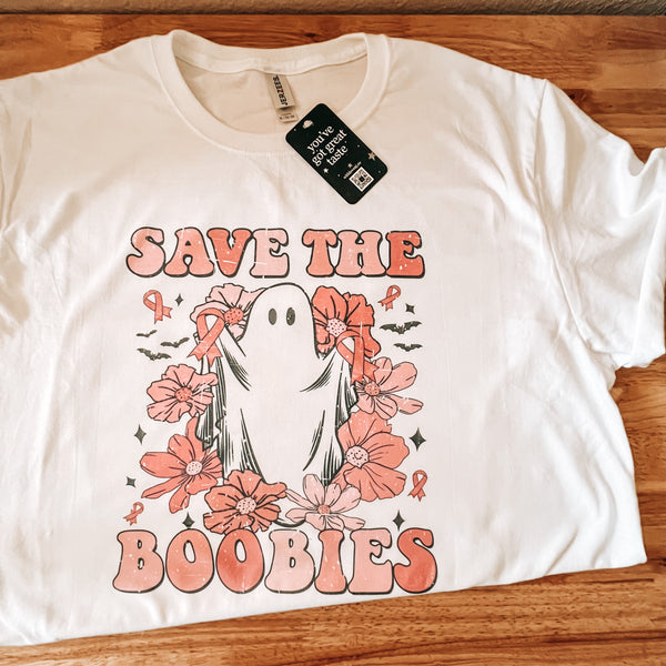 Save the Boobies Halloween Breast Cancer Awareness Month Graphic Tshirt